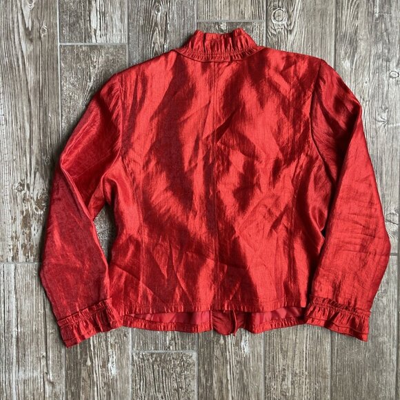 Rafael Jacket Womens 16 Jacket Long Sleeve Red Ruffle Tie Front‎ Metallic Shiney - Picture 6 of 8